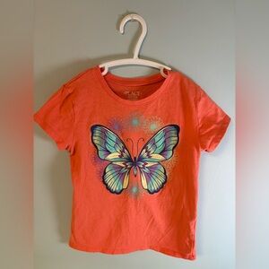Children’s Place Orange Butterfly T-Shirt, Size 5-6, Girl Short Sleeve Shirt
